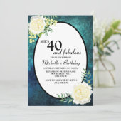 ティール(緑がかった色)と白バラ葡萄40歳の誕生日 招待状 (スタンド正面)