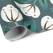 ティール（緑がかった色）と白フローラ ラッピングペーパー (ロールコーナー)