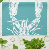 ティール(緑がかった色)と白ロブスター航海のパーソナライズされた、 キッチンタオル (折り畳み)