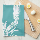 ティール(緑がかった色)と白ロブスター航海のパーソナライズされた、 キッチンタオル (四つ折り)