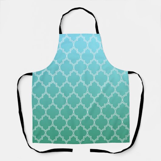 ティール（緑がかった色）と白抽象芸術の幾何学的パターン エプロン (正面)