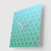 ティール（緑がかった色）と白抽象芸術の幾何学的パターン スクエア壁時計 (傾斜)