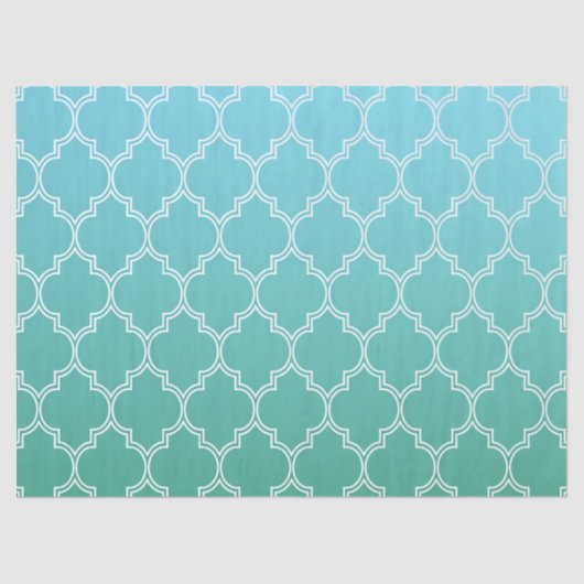 ティール(緑がかった色)と白抽象芸術の幾何学的パターン 薄葉紙 (正面)