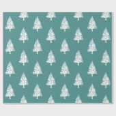 ティール（緑がかった色）と白松の木のクリスマス ラッピングペーパー (フラット)