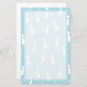 ティール（緑がかった色）と白猫パターン 便箋 (正面/裏面)