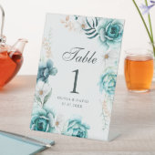 ティール（緑がかった色）と白結婚外ワイルドフラワーの表番号 台座サイン (インサイチュ)