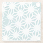 ティール（緑がかった色）と白色の幾何学的パターン ガラスコースター (裏面)