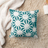 ティール（緑がかった色）と白色の幾何学的パターン クッション (ブランケット)