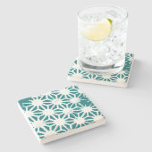 ティール（緑がかった色）と白色の幾何学的パターン ストーンコースター (横)