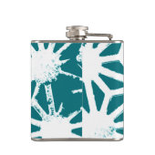 ティール（緑がかった色）と白色の幾何学的パターン フラスク (裏面)