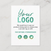 ティール（緑がかった色）と白、金ゴールドグリッターありがとうロゴ 名刺 (裏面)