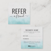 ティール(緑がかった色)と白Refer A Friendサロン紹介カード スクエア名刺 (正面/裏面)