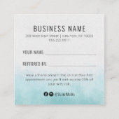 ティール(緑がかった色)と白Refer A Friendサロン紹介カード スクエア名刺 (裏面)