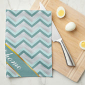 ティール(緑がかった色)と真珠ジグザグ キッチンタオル (四つ折り)
