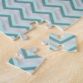 ティール(緑がかった色)と真珠ジグザグ ジグソーパズル (側面)