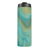 ティール（緑がかった色）と砂色の茶色の渦巻き大理石アート タンブラー (正面)