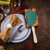 ティール(緑がかった色)と秋ファンタジーの金ゴールド素朴結婚式 プログラム ハンドファン