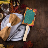 ティール(緑がかった色)と秋ファンタジーの金ゴールド素朴結婚式 プログラム ハンドファン