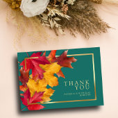 ティール(緑がかった色)と秋ファンタジー金ゴールド素朴レベリ結婚ーズ サンキューカード