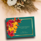 ティール(緑がかった色)と秋ファンタジー金ゴールド素朴レベリ結婚ーズ サンキューカード