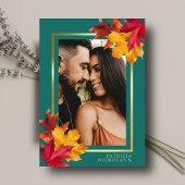 ティール（緑がかった色）と秋ファンタジー金ゴールド素朴レベリ結婚ーズ セーブザデート