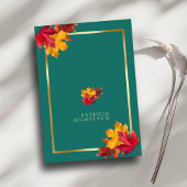ティール(緑がかった色)と秋ファンタジー金ゴールド素朴レベリ結婚ーズ 出欠カード