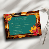 ティール(緑がかった色)と秋ファンタジー金ゴールド素朴レベリ結婚ーズ 出欠カード