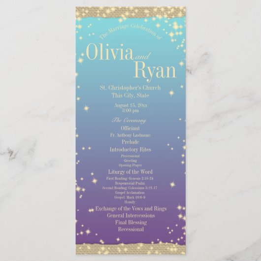 ティール(緑がかった色)と素朴紫グラデーションの結婚" プログラム (正面)