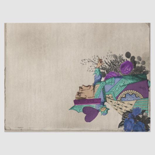 ティール（緑がかった色）と紫のクイーンのハートデクページ 薄葉紙 (正面)