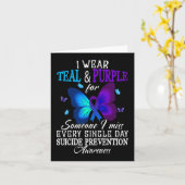 ティール（緑がかった色）と紫のリボン自殺防止の待ち時間 カード (黄色い花)