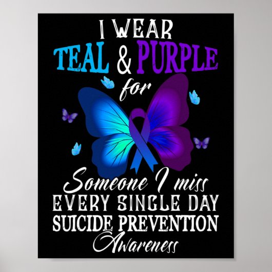 ティール（緑がかった色）と紫のリボン自殺防止の待ち時間 ポスター (正面)