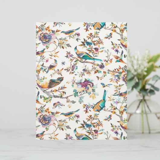 ティール（緑がかった色）と紫のヴィンテージ鳥の折り紙紙 (スタンド正面)