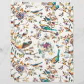 ティール（緑がかった色）と紫のヴィンテージ鳥の折り紙紙 (正面/裏面)