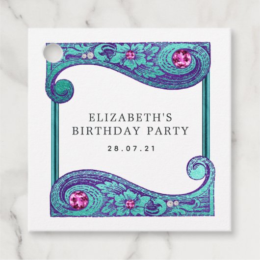 ティール（緑がかった色）と紫の人魚の宝飾品 フェイバータグ (正面)