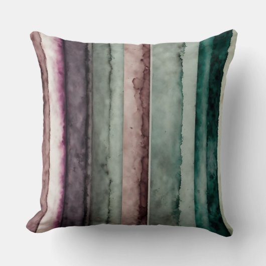 ティール（緑がかった色）と紫の抽象芸術ストライプ クッション (正面)