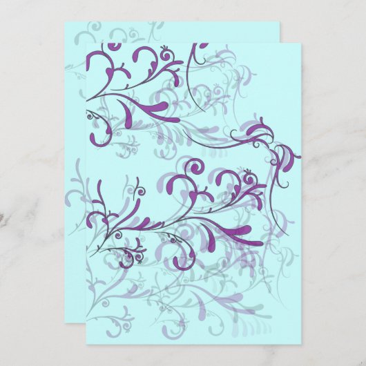 ティール（緑がかった色）と紫の旋回招待状 招待状 (正面/裏面)