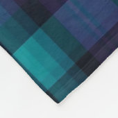ティール(緑がかった色)と紫の格子柄 フリースブランケット (角)