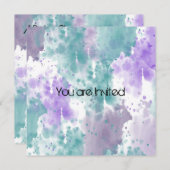 ティール（緑がかった色）と紫の水彩抽象芸術ベビーシャワー 招待状 (正面/裏面)