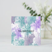 ティール（緑がかった色）と紫の水彩抽象芸術ベビーシャワー 招待状 (スタンド正面)