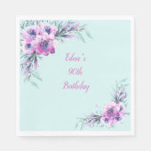 ティール(緑がかった色)と紫の水彩花90位 スタンダードランチョンナプキン (正面)