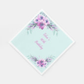 ティール(緑がかった色)と紫の水彩花90位 スタンダードランチョンナプキン (角)