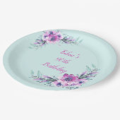 ティール(緑がかった色)と紫の水彩花90位 ペーパープレート (アングル)