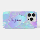 ティール（緑がかった色）と紫の虹色デザイン、スクリプト名2 iPhoneケース (裏面横)