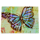 ティール（緑がかった色）と紫の蝶 ラージペーパーバッグ (正面)