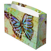 ティール（緑がかった色）と紫の蝶 ラージペーパーバッグ (裏面アングル)