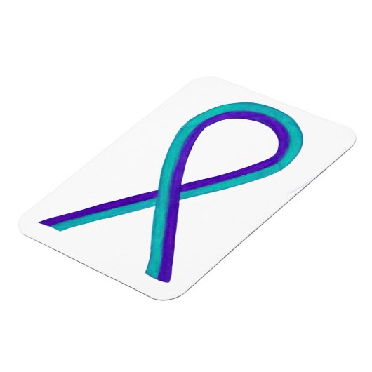 ティール（緑がかった色）と紫の認識度リボンアートマグネット マグネット (左側)