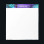 ティール（緑がかった色）と紫アルコールインク液体抽象芸術アート ノートパッド<br><div class="desc">このデザインは、トップにオリジナル抽象芸術アートの一部がアクセントになっている。ティール（緑がかった色）と紫の色合いの流動的なアート型枠は、抽象芸術の水色を思い出させる。しかし、効果は「アルコールインク」を使用して達成される。テンプレートフィールドを使用して名前を追加もしし、自分のアートワークを使用して、自分のアートワークに置き換える！名前とボックスのまわりにも取り外しでき、より良いもしに合う。</div>