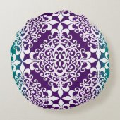 ティール(緑がかった色)と紫グラデーションホワイトダマスク ラウンドクッション (裏面)