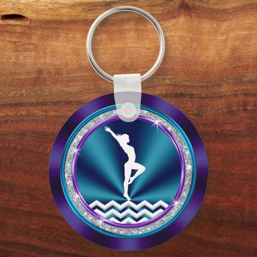ティール(緑がかった色)と紫パーソナライズされたの体操アイディア キーホルダー (裏面)