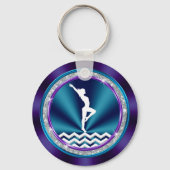 ティール(緑がかった色)と紫パーソナライズされたの体操アイディア キーホルダー (裏面)